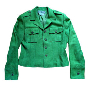 Vintage 100% SILK Carlisle Lime Green Funky Blazer Star Buttons Sz 4